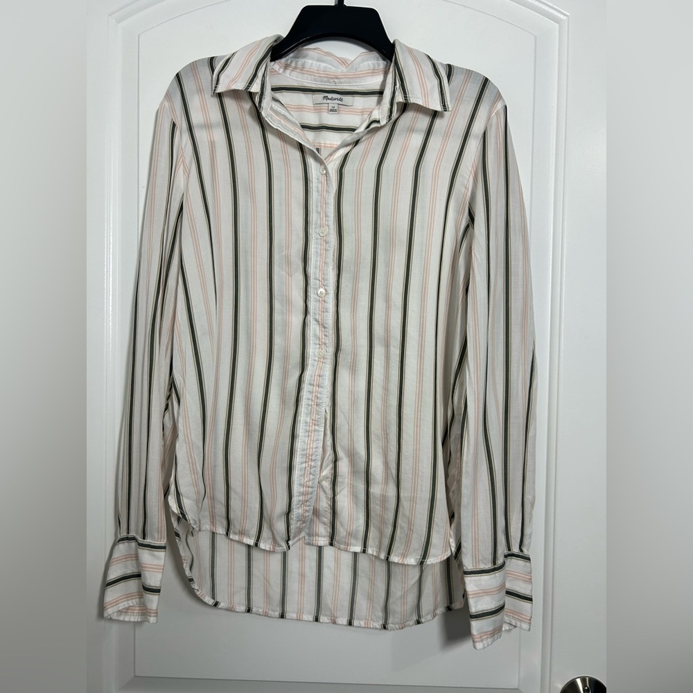 Madewell Women’s Signature Striped Oversize Button-Up Shirt size 12 boho preppy - Picture 7 of 15